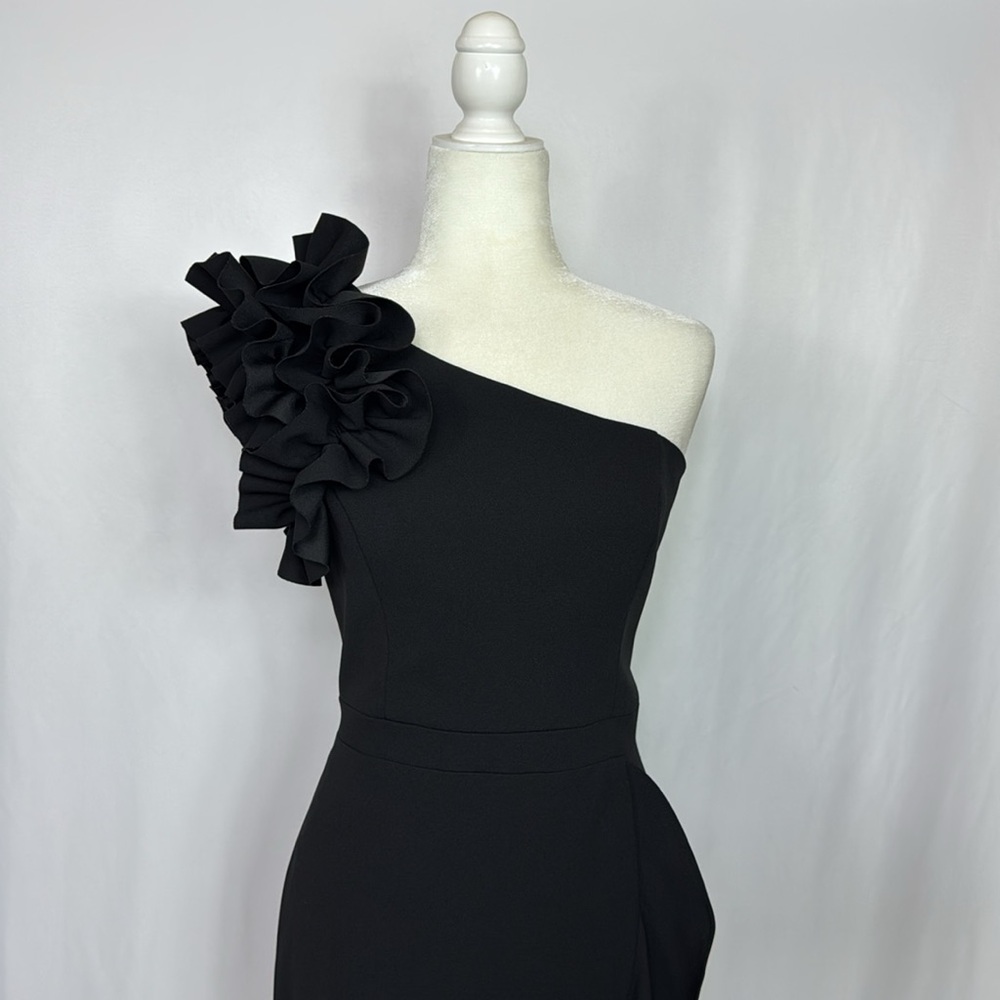 Xscape Black One-Shoulder High-Low Ruffle Dress - Picture 6 of 14